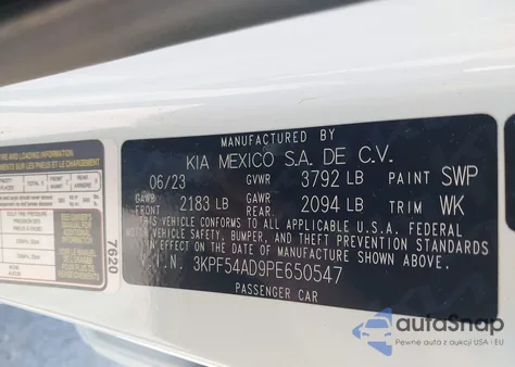 2023 Kia Forte Gt-Line from USA, damaged, VIN 3KPF54AD9PE650547